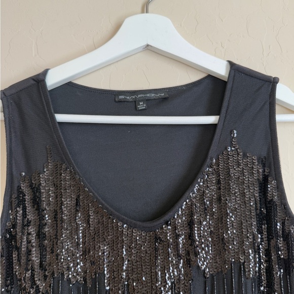 Symphony Women’s Beaded Fringe Sleeveless Cocktail Formal Mini Dress Black M - Picture 7 of 9